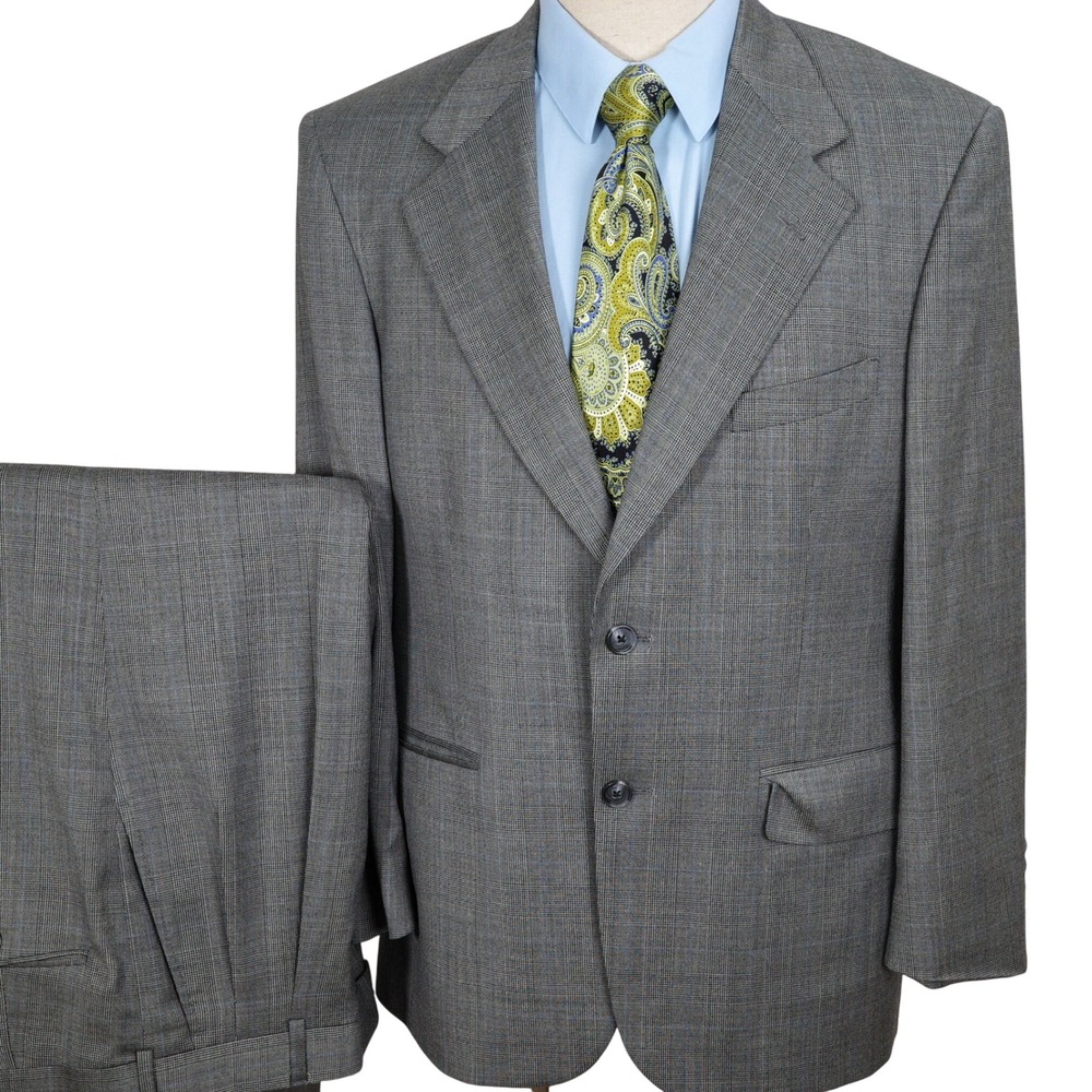 Stafford‎ Executive Hartmarx Suit Men 42 31W 30L Black Blue Plaid Classic Wool